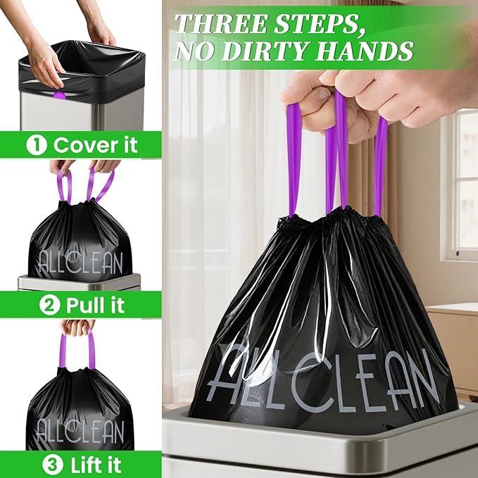 Trash Bags 15 Gallon Tall Kitchen Drawstring Garbage Bags, Fit 13-15 Gal Bins