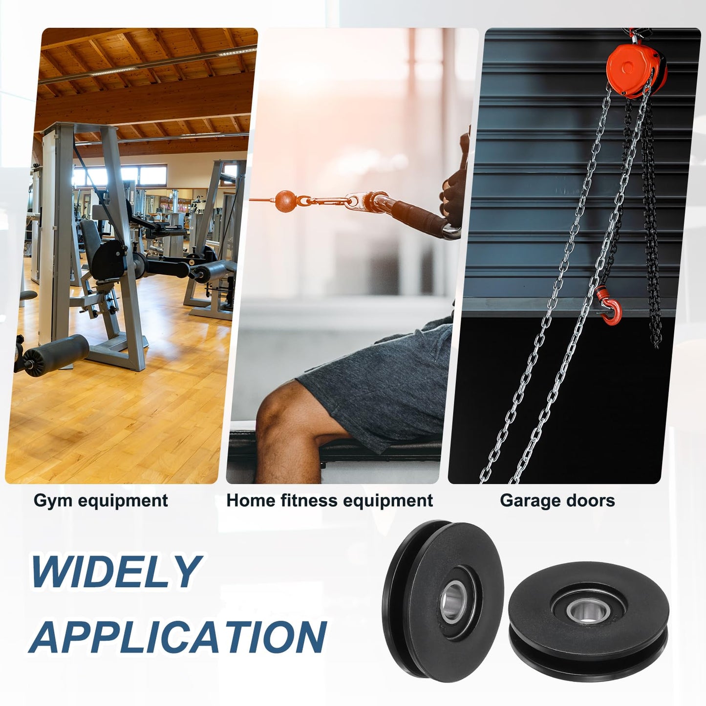 YELARXI 50mm / 1.97" Nylon Bearing Gym Pulley Wheel, Gym Cable Pulley Wheel Fitness Equipment Accessories Steel Shaft & Black-Fitting for (Cable Machine/Garage Door/Home Exercise)