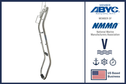 Vinland Marine 3 Step Inflatable Boat Ladder, 304 Stainless Steel, 300 lbs Capacity, for Inflatable Dinghy, Pontoon Boat, Rope Ladder Alternative, with 6' Rope Lanyard and Spring-Loaded Carabiner