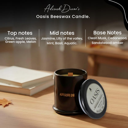 Adisesh Decor Long-Lasting Oasis Bees Wax Candle | Scented Candles for Home Decoration | 70+ Hour Burn Time Hand-Poured in Glass Jar | A Clean, Fresh, and Revitalizing Fragrance of Greenery