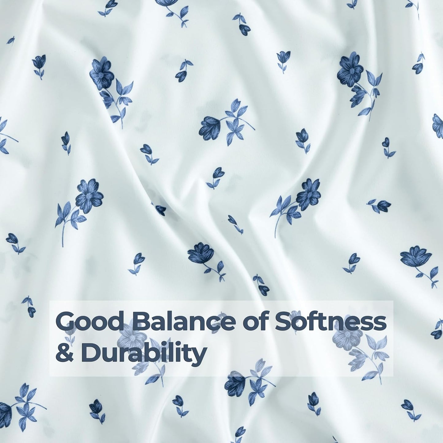 Dreamology Sheet Set Queen, 4 Pieces Microfiber Sheet Set, Printed Sheet Set with Solid Cuffed Detail,Includes 1 Flat Sheet,1 Deep Pocket Fitted Sheet and 2 Pillowcases,Queen Bed Sheets – Blue Floral