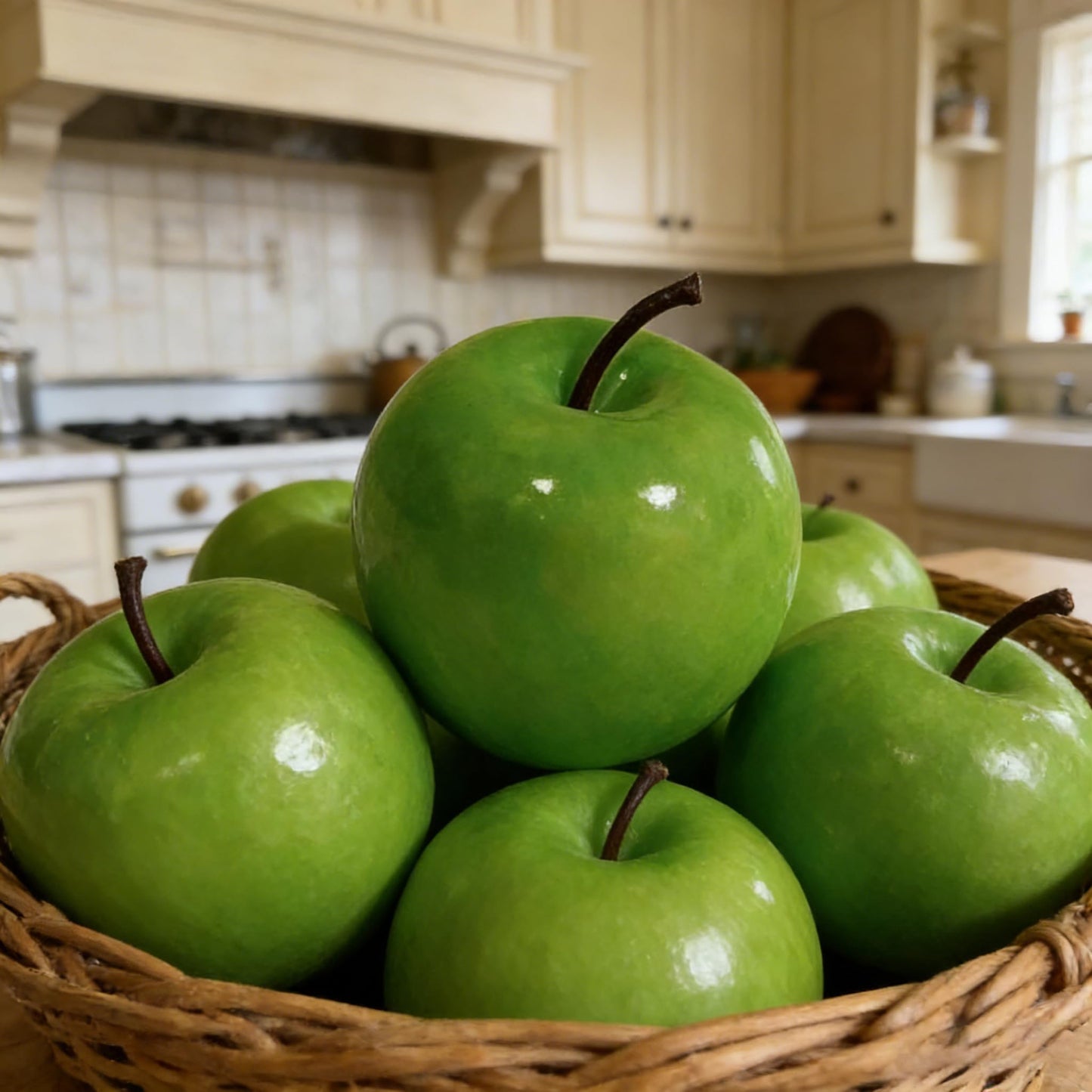 Pcalyr Artificial 6 Pieces Fake Green Apple Faux Realistic Large Apple Lifelike Simulation Foam Fruit Decoration for Home Decor, Kitchen, Party & Prop