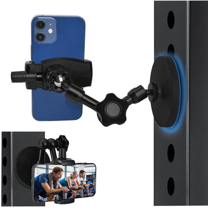 HOYXUN Magnetic Phone Holder for Gym, Magnetic Phone Mount with 3.46" Super Strong Magnetic Base, 360° Adjustable Metal Arm, Fit for All Smartphones