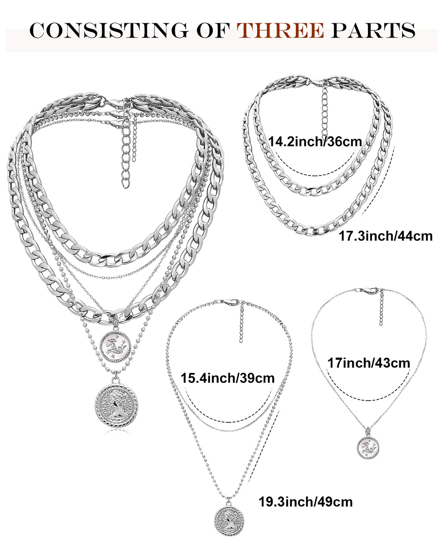 MJartoria Gold Layered Necklaces for Women Trendy Retro Coin Pendant Necklace Dainty Chunky Chain Choker Necklaces for Jewelry Birthday Gifts (Silver, Zodiac-Capricornus-3PCS Layered)