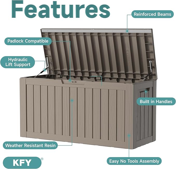 80 Gallon Waterproof Resin Deck Box, UV Resistant Outdoor Storage for Garden, Patio, Porch, Delivery, Grey