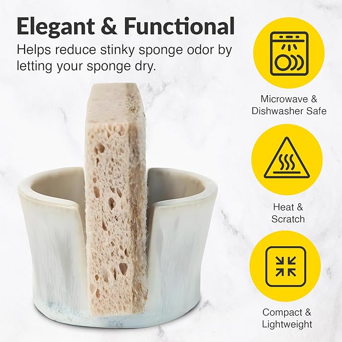 Elevated Lifestyle Ceramic Sponge Holder – Sink Caddy Organizer, Decorative