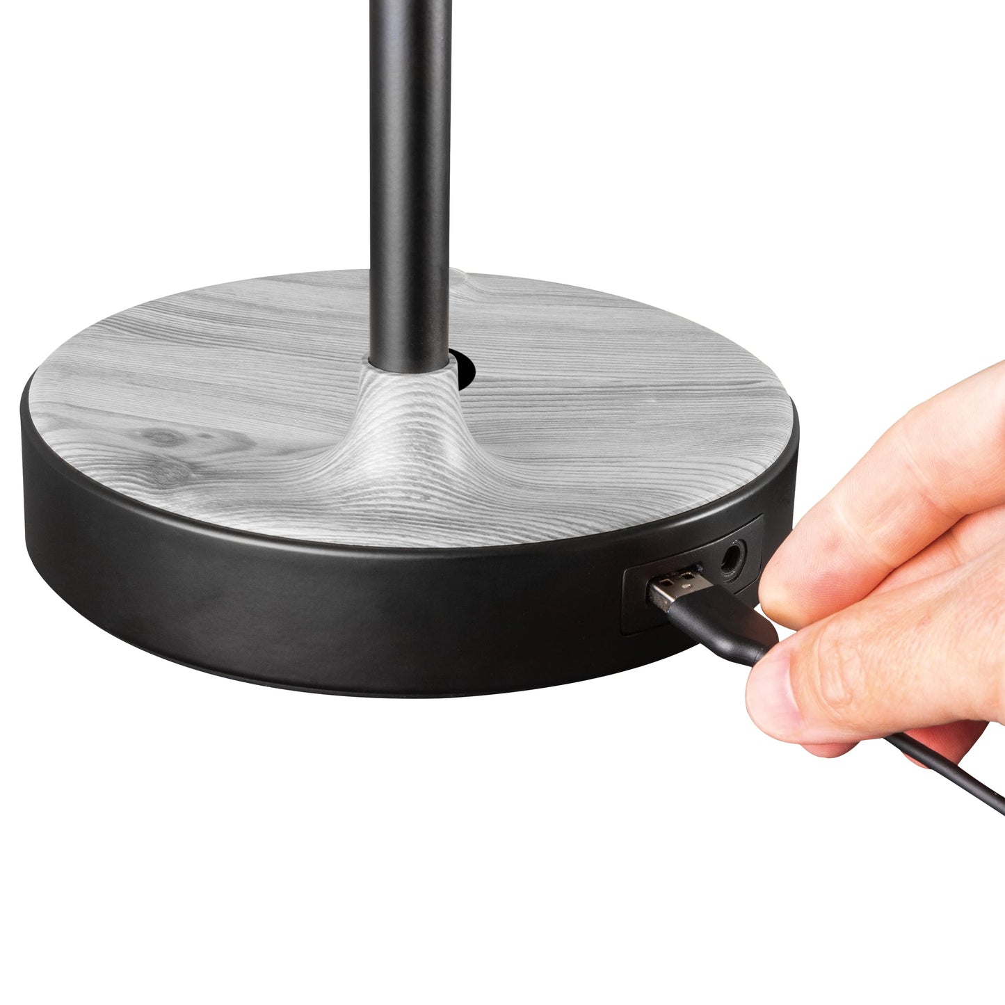 OttLite Wellness Series Wireless Charging LED Table Lamp, Black with Grey Woodgrain Accents,Touch Activated Controls, Flexible Neck, ClearSun LED Light, for Work, Study, Reading…