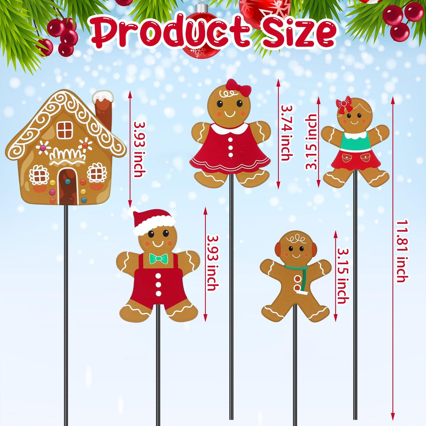 Roowest 5 Pack 12'' H Metal Christmas Yard Stakes Outdoor Decorations Gingerbread Man House Garden Signs Christmas Potted Plant Stakes for Holiday Winter Home Lawn Garden Porch Walkway Party Decor