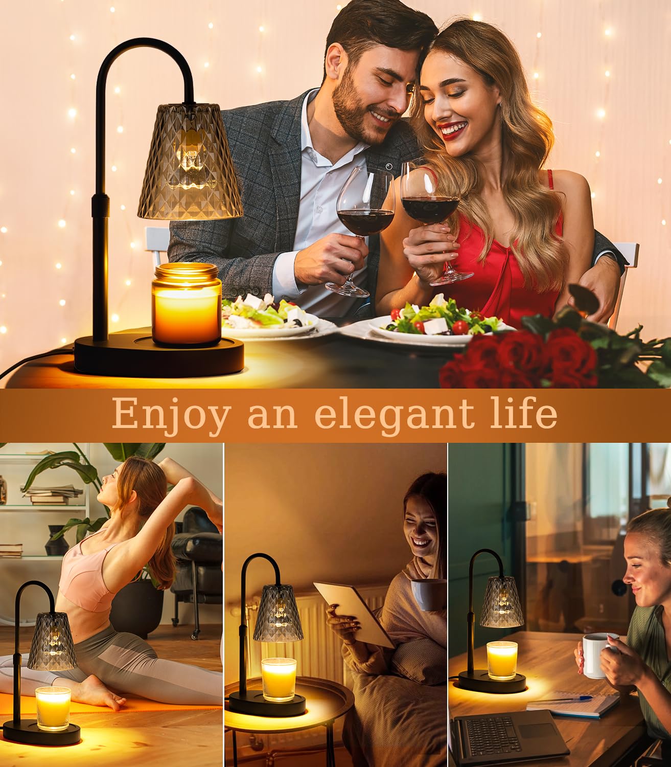 Candle Warmer Lamp Electric with Timer Candle Burner Lamp Shade Top Flameless Jar Height Adjustable
