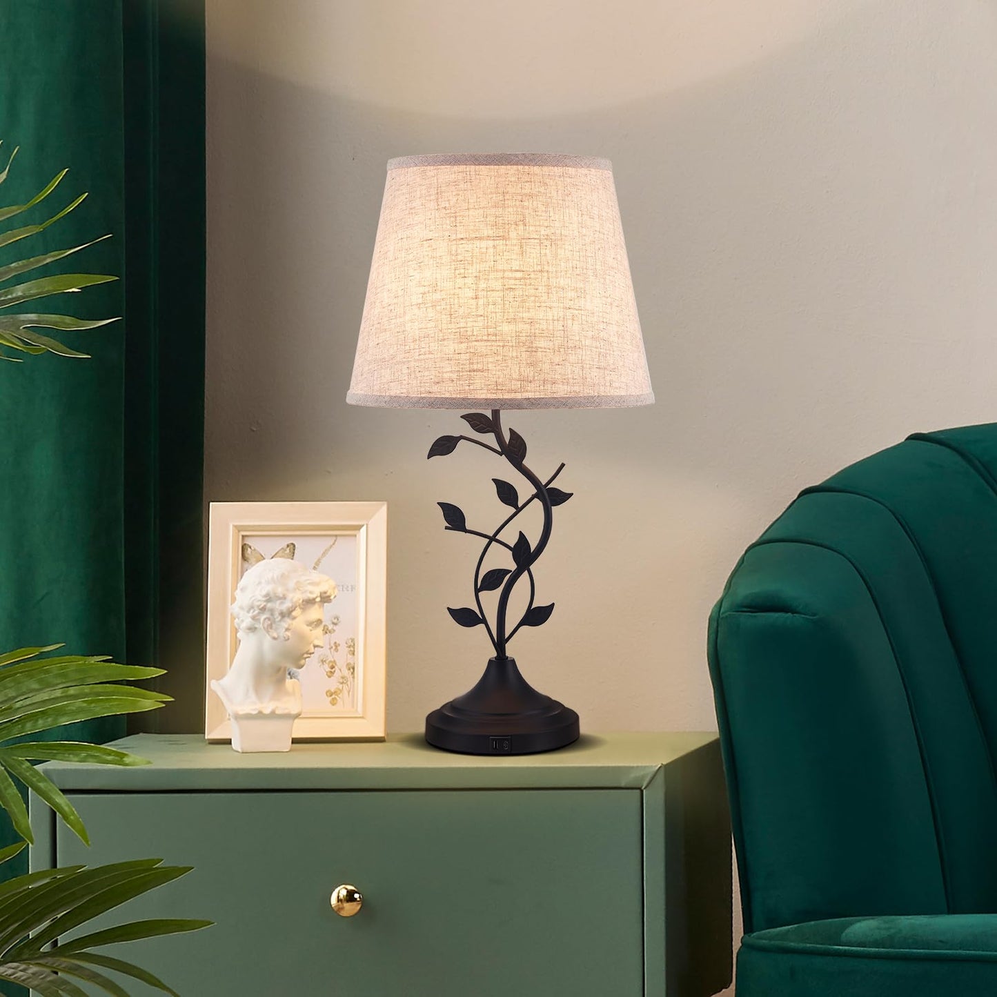 Kakanuo Table Lamp for Bedside, Lamp for Living Room with USB-A and USB-C Charging Ports, Traditional Tall Bedroom Lamp for End Table