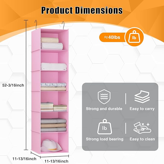 Hanging Closet Organizer, Easy Mount Foldable 6-Shelf Hanging Closet Wardrobe