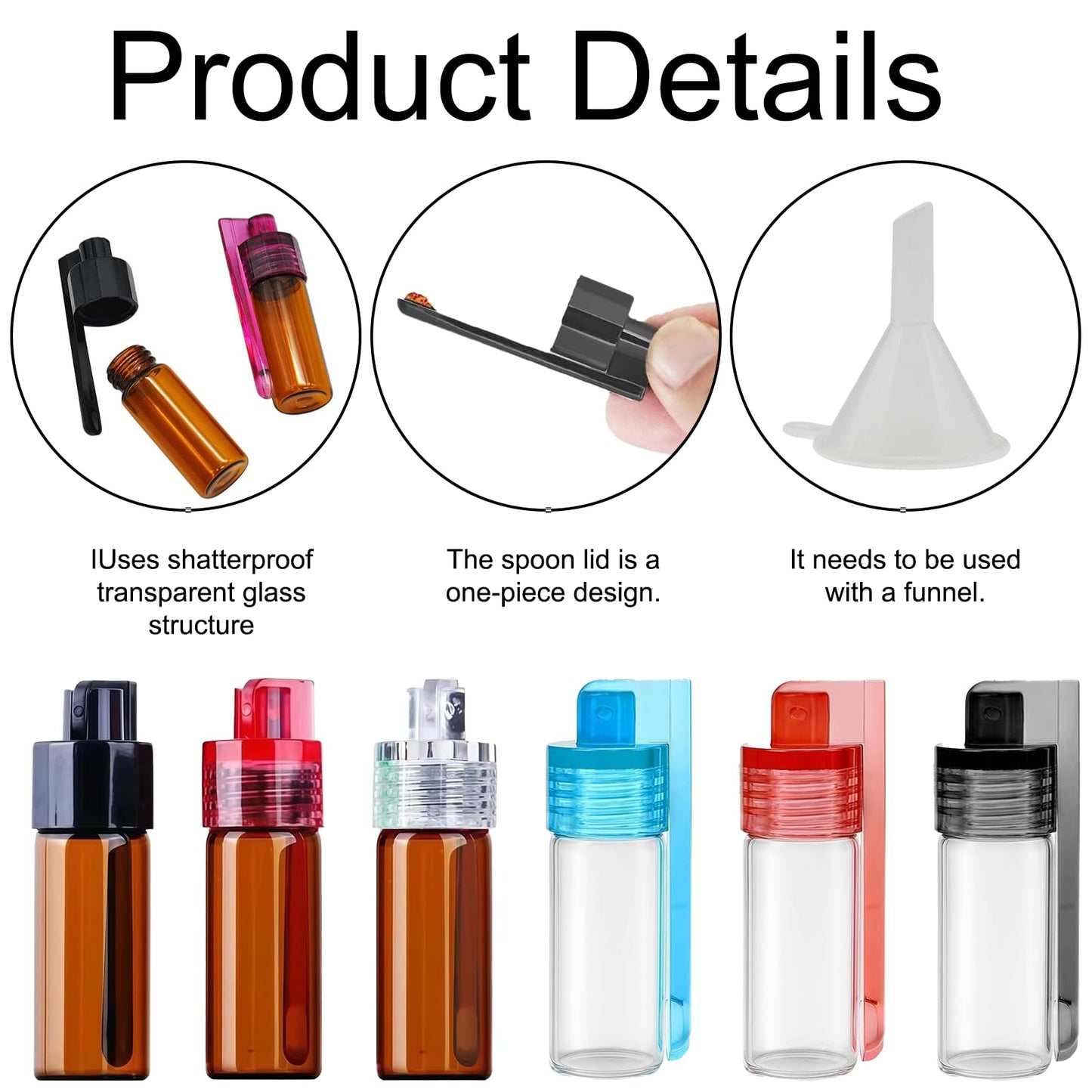 Mini Glass Spice Dispensers With Spoon,Portable Travel Shakers,5ml Capacity,Leak-Proof Airtight, For Camping, Outdoor, Kitchen, And Daily Use(6 Pcs)