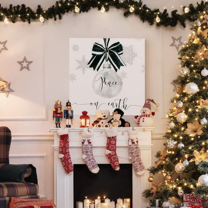Renditions Gallery Peace on Earth Ornament Wall Art, Cute Christmas & Winter Artwork, Black & White Snowflake, Premium Gallery Wrapped Canvas Decor, Ready to Hang, 24 in H x 24 in W, Made in America