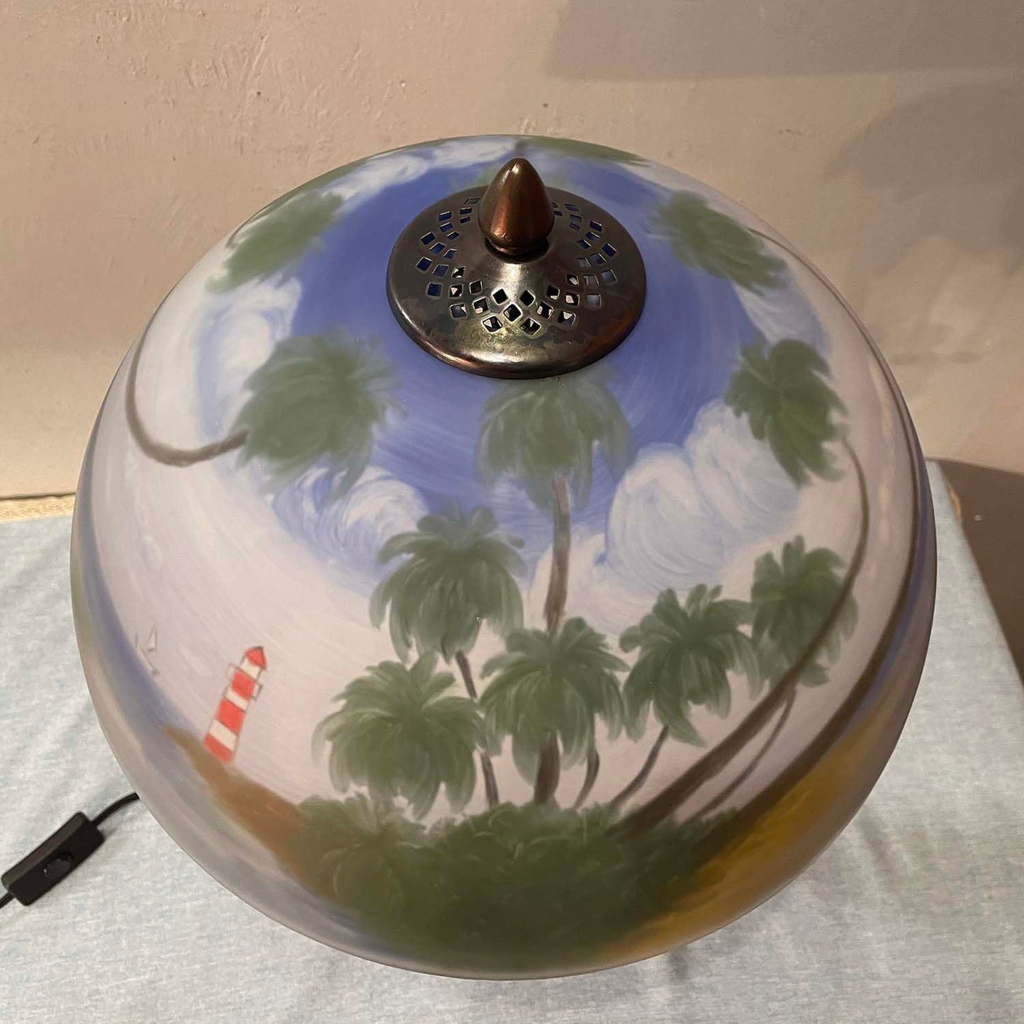 Bieye L10944 Coconut Trees Tropical Beach Hand-Painted Glass Table Lamp with Monkeys Harvesting Coconuts Lamp Base for Home Decor