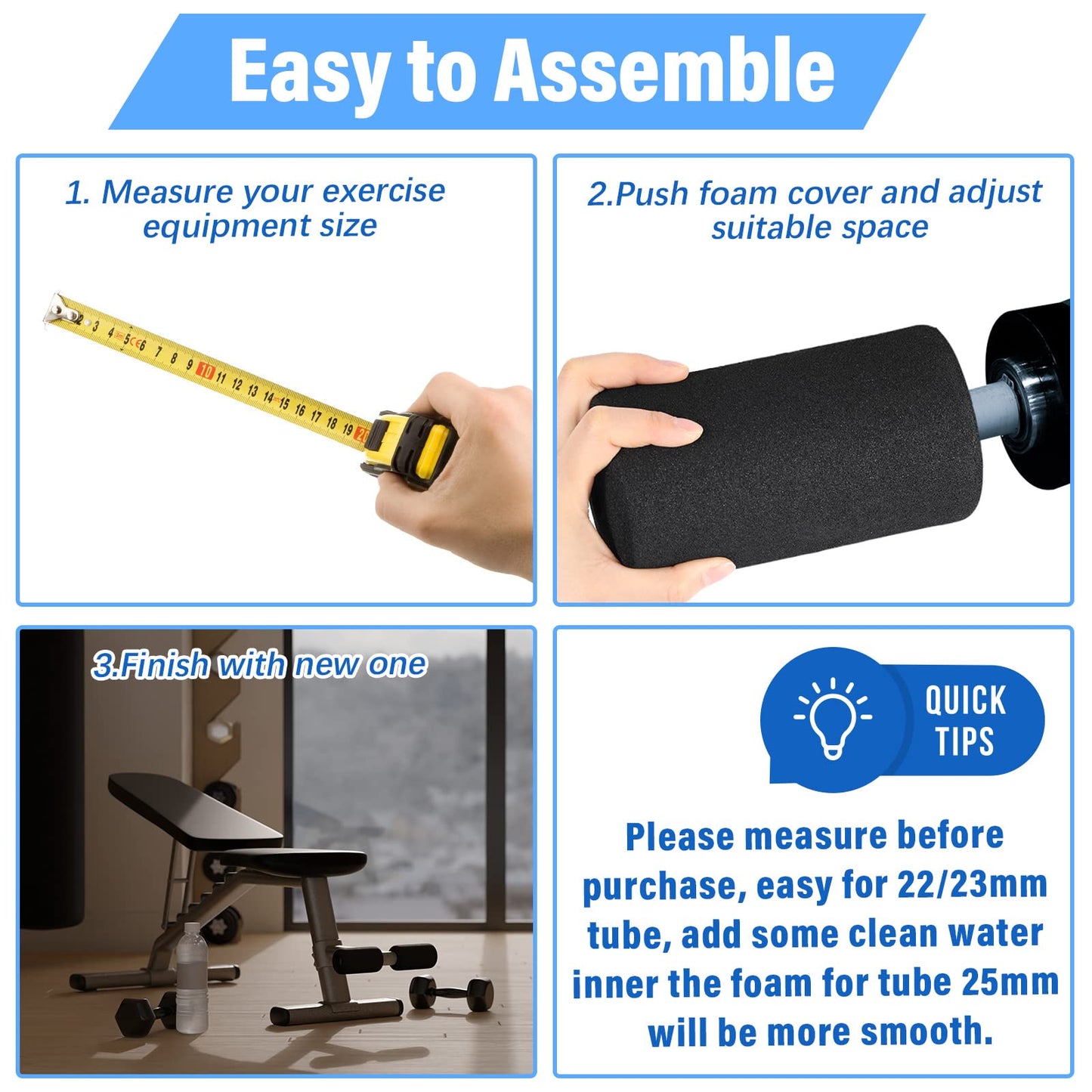 Deekin 4 Pcs Foam Foot Pad Rollers Buffer Tube Cover for Exercise Machine Home Gym Equipment Replacement Pads for Leg Extension Weight Bench Inversion Table(0.87 x 2.56 x 4.53 Inches)