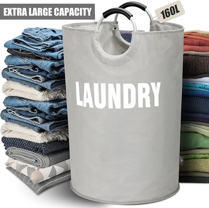 DOKEHOM 160L XX-Large Laundry Basket, Collapsible Laundry Bag, Foldable Laundry