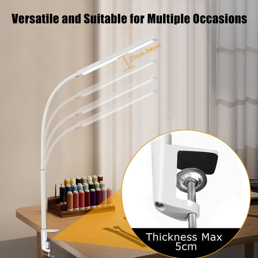 YOUYICI LED Desk Lamp with Clamp, Eye-Caring Clip Lights for Home Office, 3 Colors Stepless Dimming, Flexible Gooseneck Table Lamp with USB Adapter for Reading Working Workbench Drawing Gaming(White)
