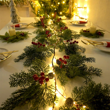 2025 New 6.56FT Christmas Garland Lights with 96 LED 8 Flash Modes Battery Operated Cypress Garland with Timer Lighted Xmas Pine Garland Christmas Decor for Mantle Fireplace Table Stairs Holiday