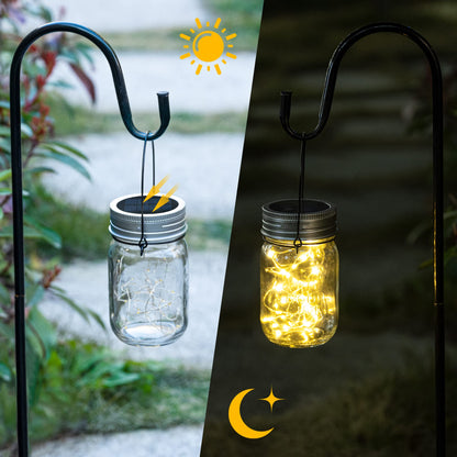 GIGALUMI Hanging Solar Mason Jar Lights, 6 Pack 30 Led Solar Lanterns Outdoor Hanging Lanterns, 6 Hangers and Jars Included. Great Outdoor Lawn Decorate for Patio Garden, Yard and Lawn