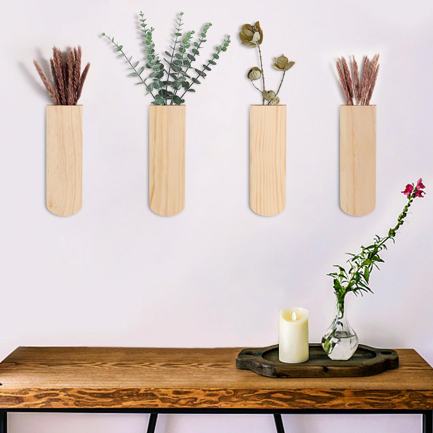 Bylion Wood Wall Planters, Hanging Wall Decor for Indoor Living Room Bedroom Modern Farmhouse Wooden Vase Wood Wall Pocket for Greenery Plants and Dried Flowers (2 Pack)
