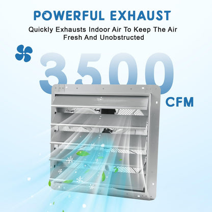 PioneerWorks Heavy Duty Aluminum Shutter Exhaust Fan 24 Inch – 3500 CFM, High Speed, Automatic Shutter, Low Noise – Wall Mount Ventilation for Garage, Attic, Workshop, Greenhouse, Industrial Cooling