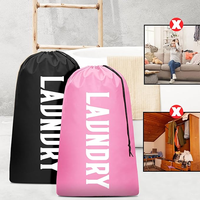 2 Pack XL Travel Laundry Bag, Machine Washable Dirty Clothes Organizer