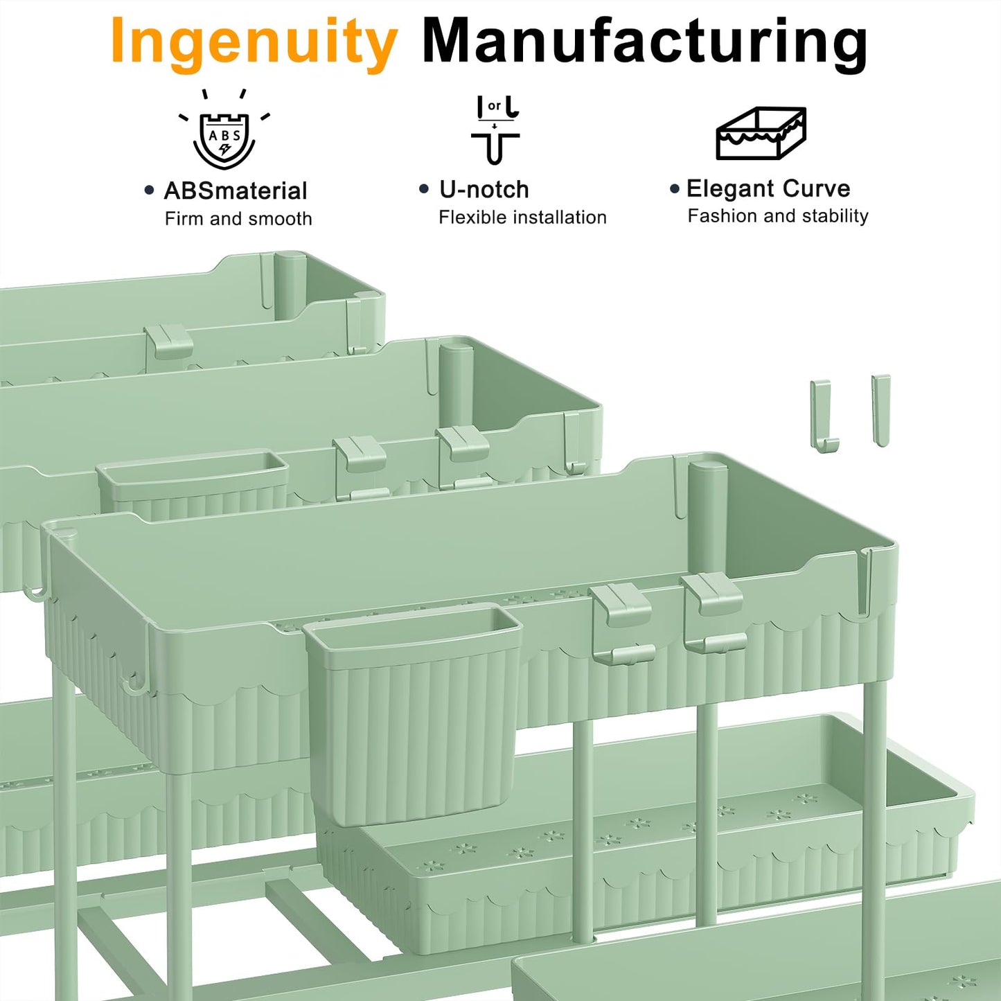 3 Pack Under Sink Organizers, 2-Tier Multi-Use Kitchen and Bathroom Organizers and Storage with Sliding Drawers，Bathroom Cabinet Organizer (Black, 12.8 Inch)