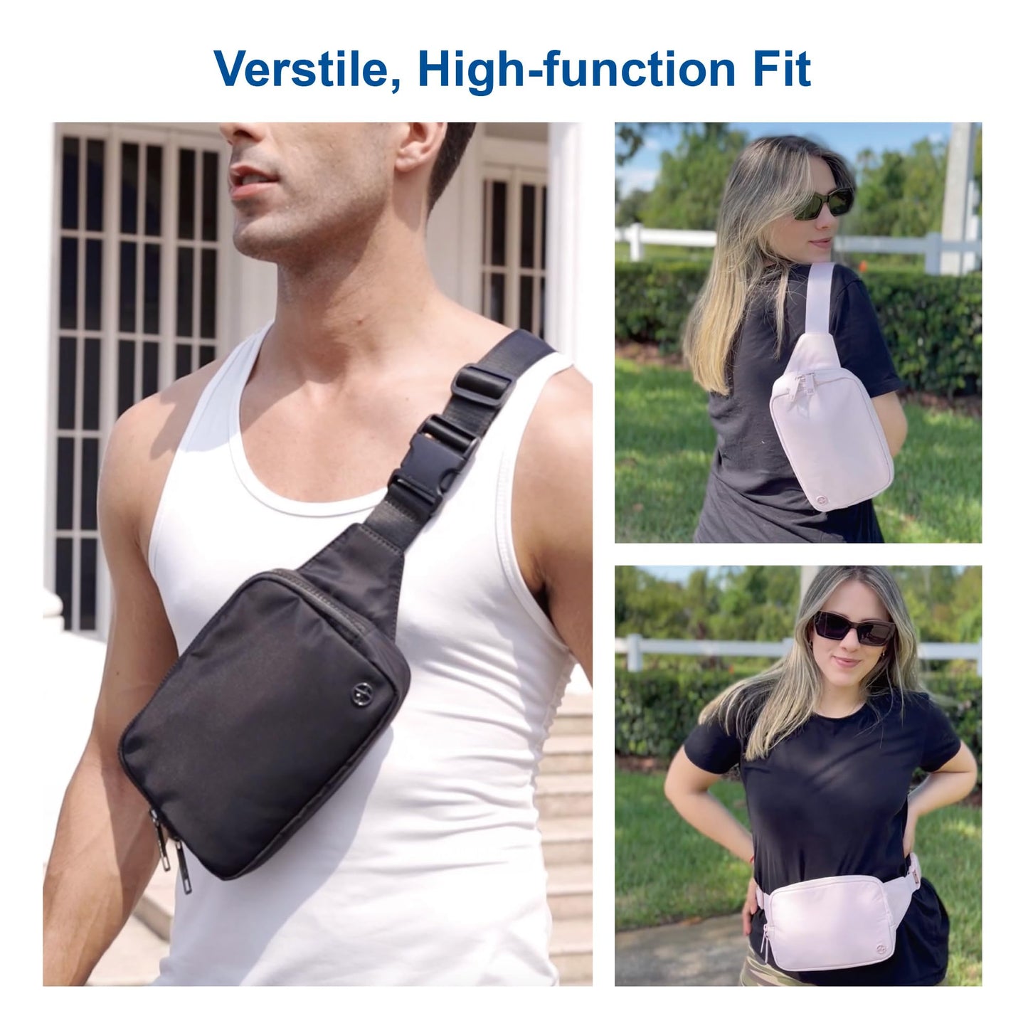 Pander Belt Bag Large 2L, Nylon Fanny Pack Purse for Women and Men with Adjustable Strap, Black Onyx, Large, Solid