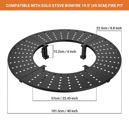 onlyfire Direct Mount Tabletop for Solo Stove Bonfire 19.5 inch Fire Pit, 40 inch Round Heat-Resistant Surround Tray, 4-Piece Modular Patio Snack Table for Drinks & Food, Solo Stove Accessories