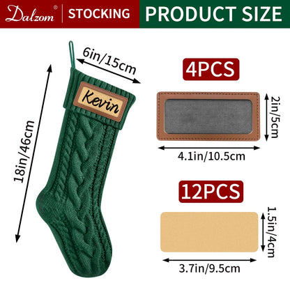 Dalzom® 4Pcs Personalized Christmas Stockings with Leather Patches Custom Name, 18” Premium Large Knitted Christmas Stockings for Kids, Family, Holiday and Fireplace Party Decoration