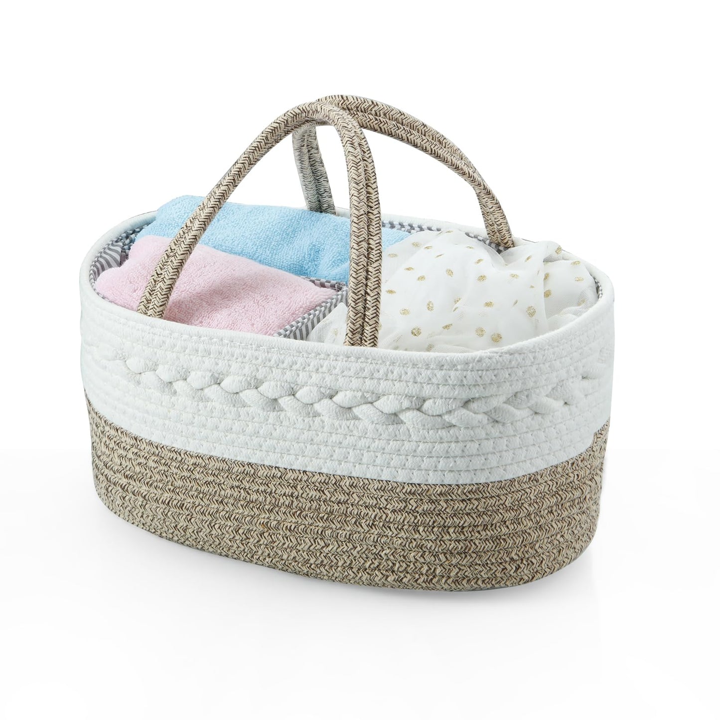 PandaEar Baby Diaper Caddy Organizer, Portable Nursery Storage Basket Cotton Rope Diaper Caddy for Baby Shower Gifts Newborn Infants -Brown