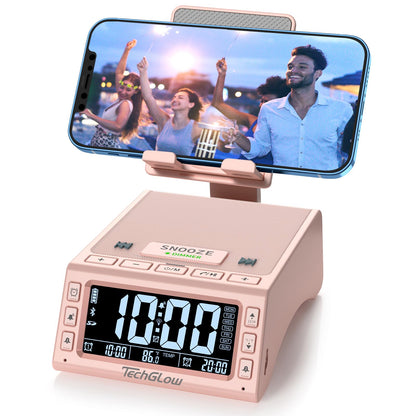 TechGlow Foldable Cellphone Stand with Wireless Bluetooth Speaker Birthday Gifts for Men Women Mother Father Cool Tech Gadgets- Pink