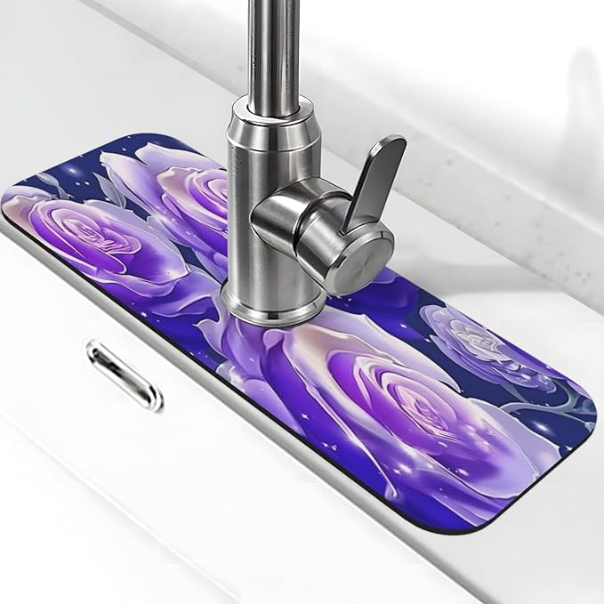 Blue Purple Rose Kitchen sink faucet pad, strong water absorption, anti slip