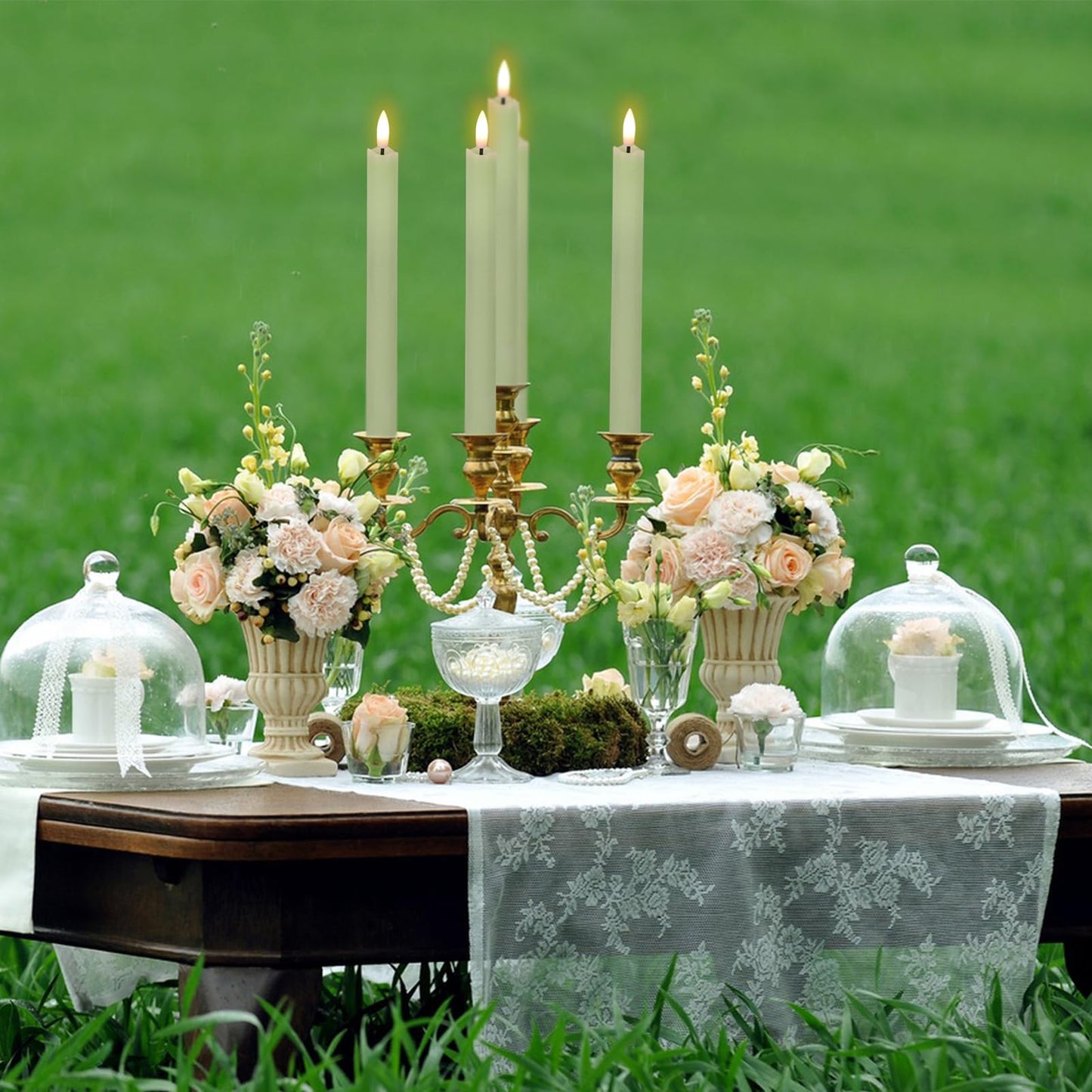 GenSwin Flameless Green Taper Candles Flickering with 10-Key Remote, Battery Operated Led Warm 3D Wick Light Window Candles Real Wax Pack of 6, Christmas Home Wedding Decor(0.78 X 9.64 Inch)