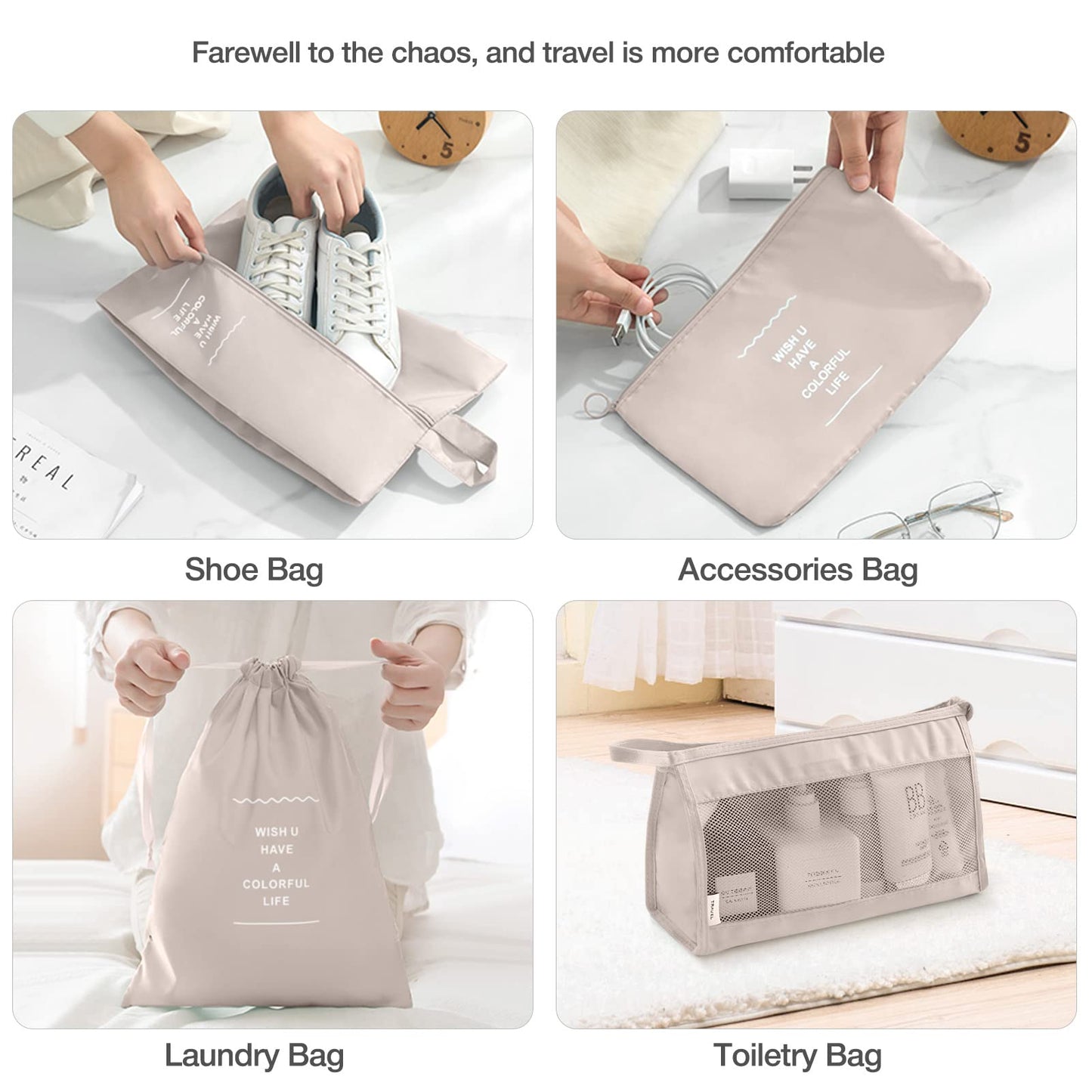 8 Set Packing Cubes for Suitcases, Packing Cube for Shoes, Cosmetics, Clothing and Accessories, Packing Cubes for Travel Luggage Organizer Women Men(Beige)