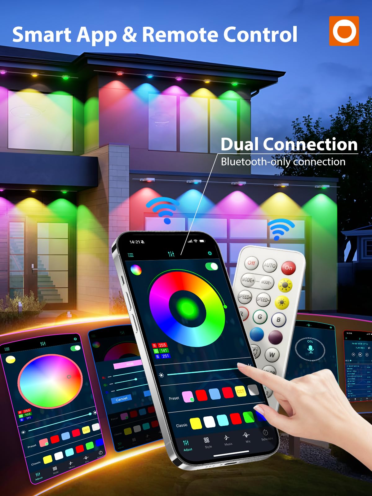addlon Permanent Outdoor Lights, 100FT with 50 Dual-LED, Cuttable & Extendable, Remote & App Control RGB Eave Light, IP67 Waterproof Outdoor Lighting for House, for Halloween Décor, Christmas Light