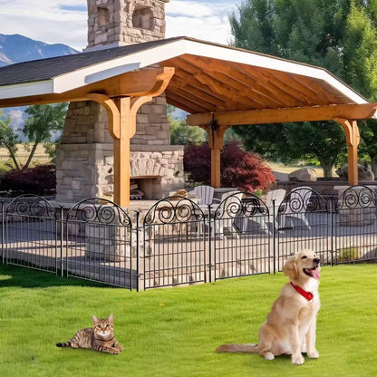 Getlay Tall Garden Fence Animal Barrier with Gate, 32 in(H) 16 Panels Garden Fences and Borders for Dogs, Dog Fence Outdoor for Yard, Total Length 35 Ft Metal Temporary Fencing│Patented