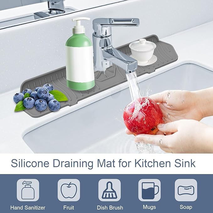 Sink Drain Mat Behind Faucet, Faucet Guard Draining Mat, 90° Foldable Tap
