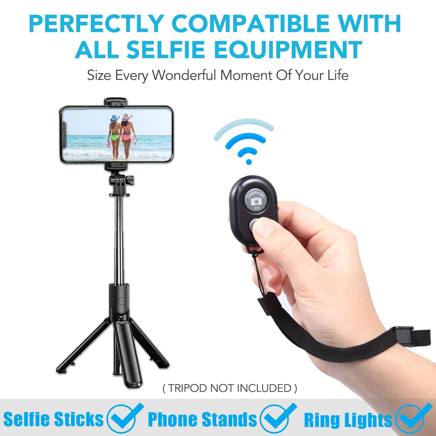 2 Pack Wireless Camera Remote Control - Wireless Remote for iPhone & Android Phones iPad iPod Tablet, Clicker for Photos & Videos, Wrist Strap Included