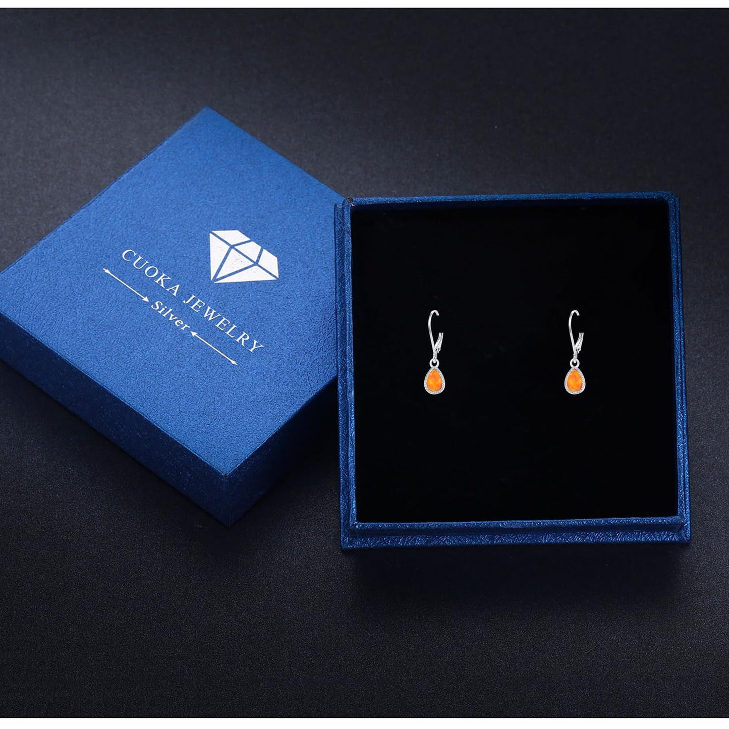Teardrop opal Earrings, S925 Sterling Silver Orange Opal Drop Earring Jewelry for Women for Best Friend