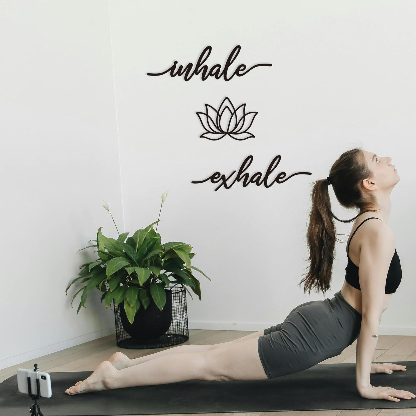 Inhale Exhale Wall Art Meditation Room Zen Wakk Decor Black Metal Yoga Sign Decorative Spiritual Decor for Living Room Bedroom Shelf