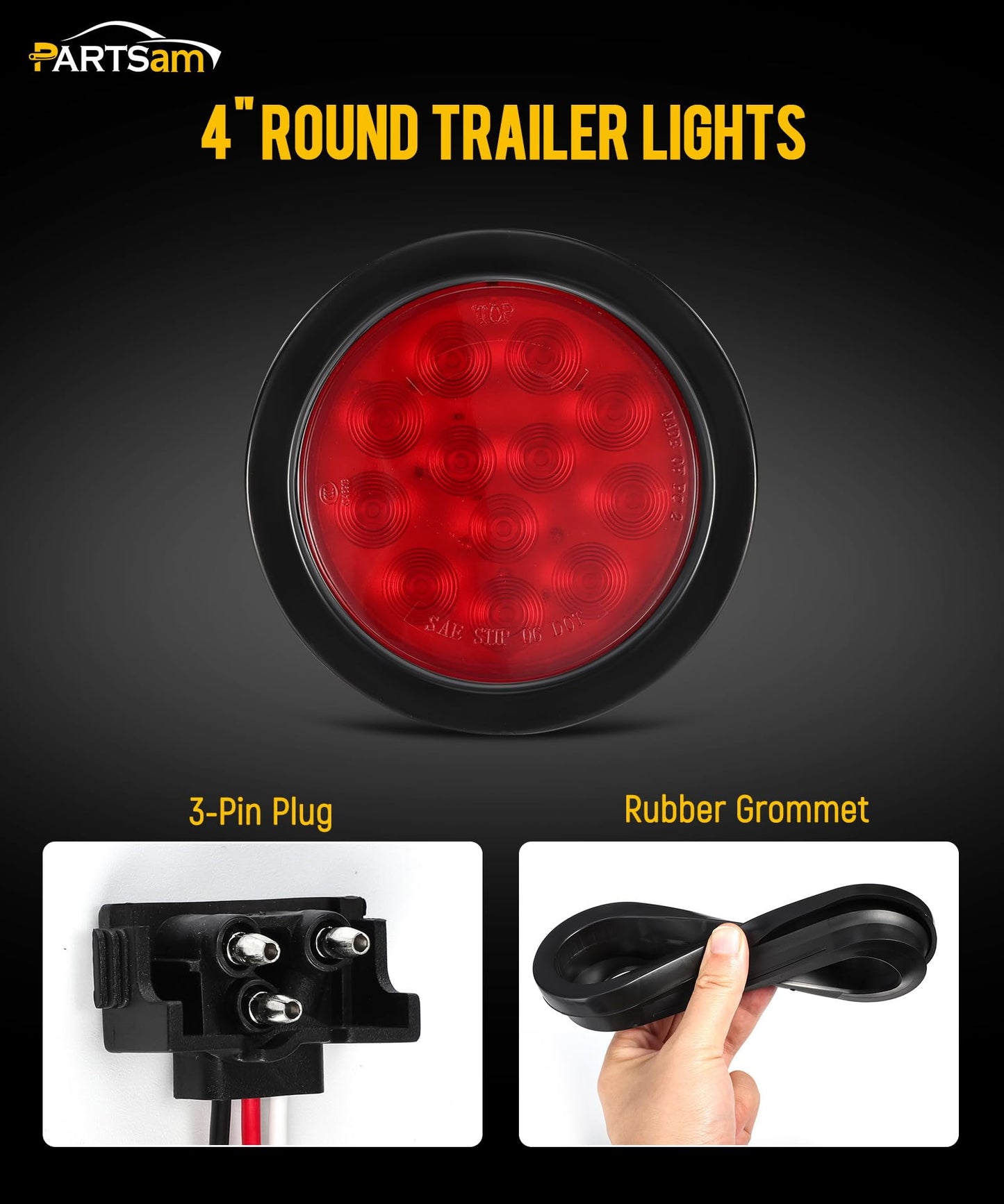 Partsam 4Pcs 4 Inch Round Led Trailer Tail Lights Kit+5PCS Amber Torpedo Cab Marker