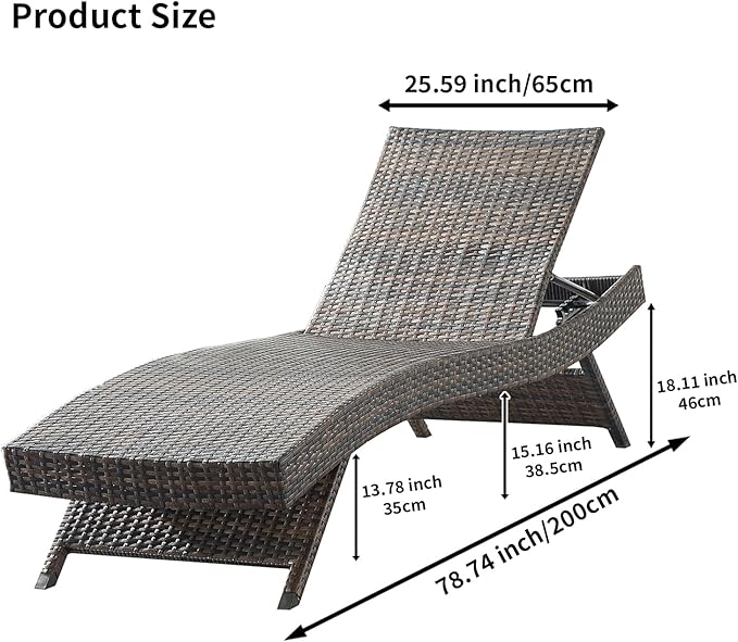 Outdoor Patio 4 Adjustable Backrest Chaise Lounger and 2 Side End Tables