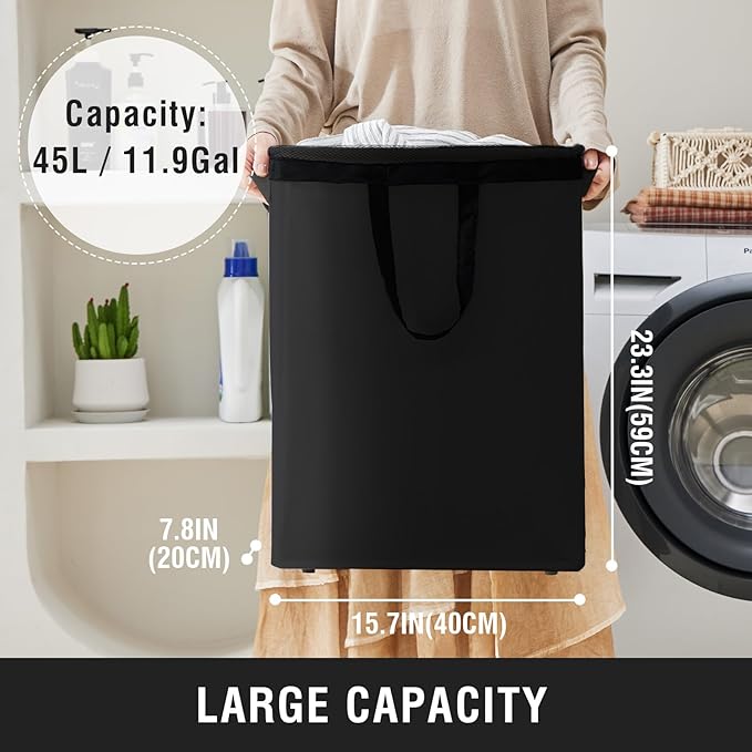 Slim Laundry Hamper with Removable Inner Bag and Side Handles, 45L Small