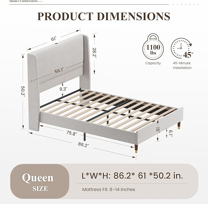 MALOL Queen Size Bed Frame