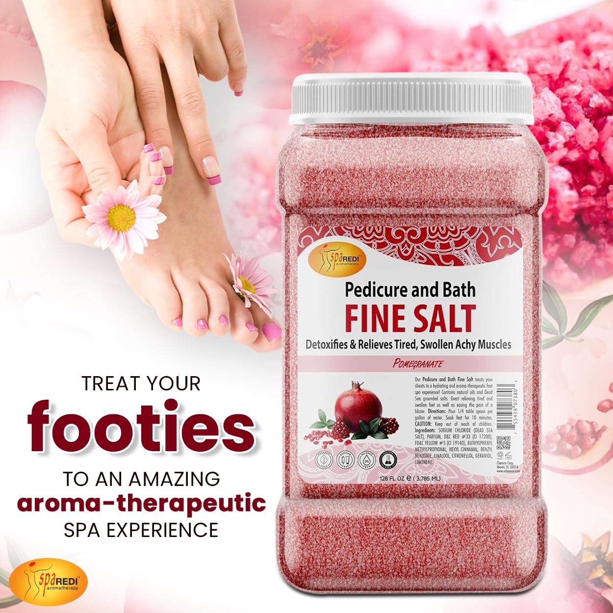 SPA REDI - Detox Foot Soak Pedicure and Bath Fine Salt, Lavender and Wildflower, 128 Oz - Made with Dead Sea Salts, Argan Oil, Coconut Oil, and Essential Oil, Hydrates, Softens and Moisturizes
