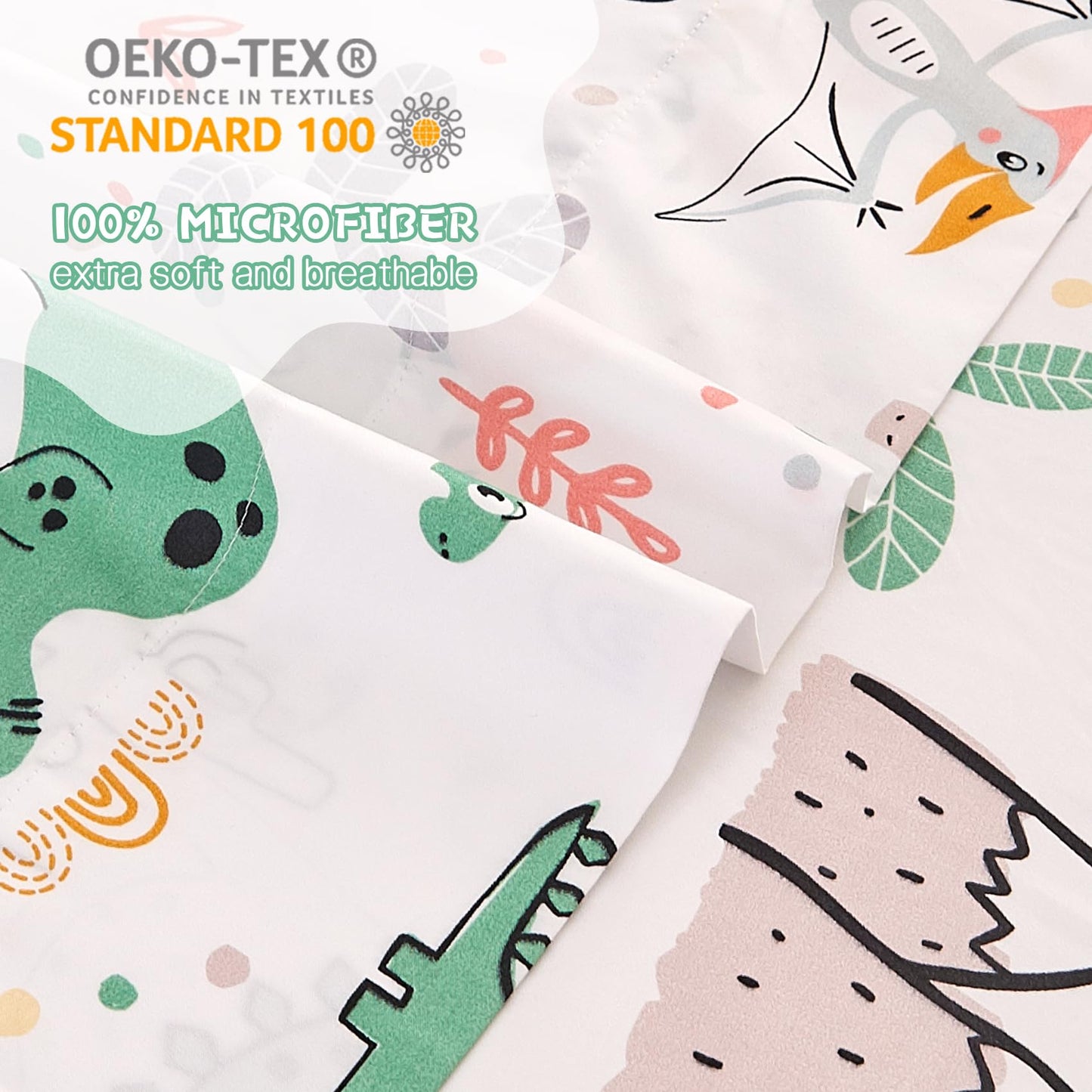 Yibeizi Dinosaur Twin Sheets Set for Boys, Kids Cute Bedsheets Dino Microfiber Deep Pocket Bed Sheet & Pillowcase Sets 3 Pieces