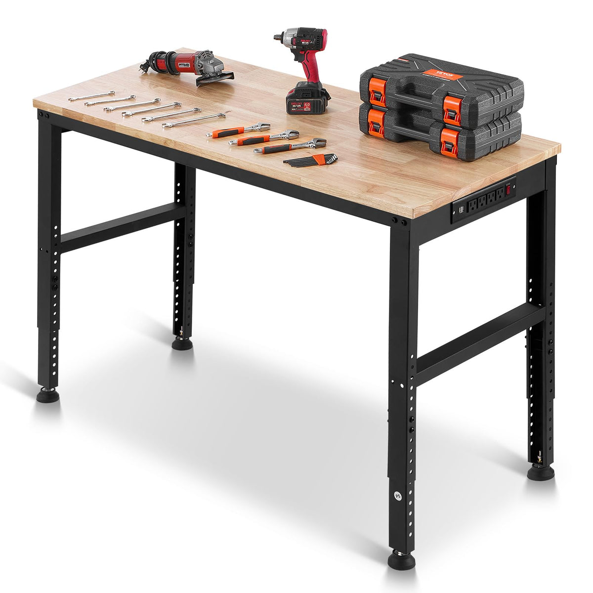 VEVOR Adjustable Workbench, 48 x 20-inch Heavy Duty Work Bench with 28.5-38.3 Inches Height Adjustment, 2000 lbs Capacity Garage Workbench with Power Outlets, Suitable for Office, Garage, Workshop