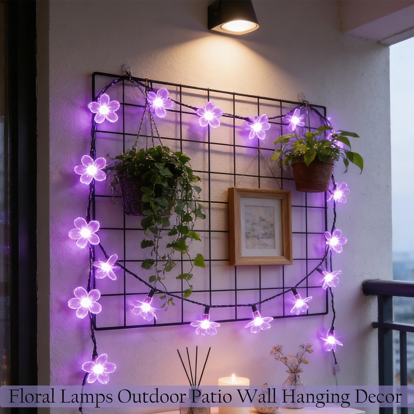 Purple Flower Fairy String Lights on Black Wire, Plug in Connectable 33FT 100 LED Waterproof with 8 Modes for Indoor Outdoor Christmas, Valentine's Day, Wedding Party & Patio Balcony Ambiance