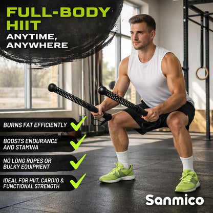 Sanmico Weighted Ropeless Battle Ropes 2 Pack – 2026 Edition | Cordless Portable No Anchor Battle Rope for Home Gym & Apartment | HIIT Strength & Cardio | Non-Slip Handle | Gloves & Exercise Poster